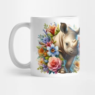 A rhino decorated with beautiful colorful flowers. Mug